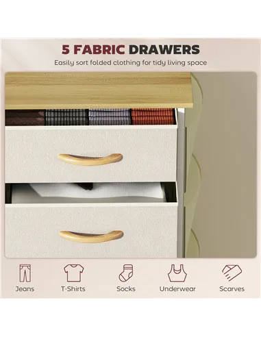 HOMCOM Chest of Five Fabric Drawers - Beige