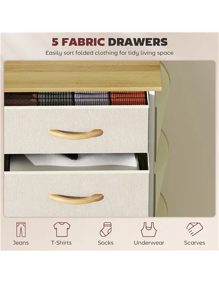 HOMCOM Chest of Five Fabric Drawers - Beige
