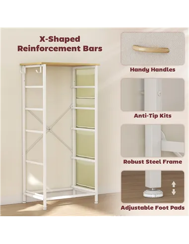 HOMCOM Chest of Five Fabric Drawers - Beige