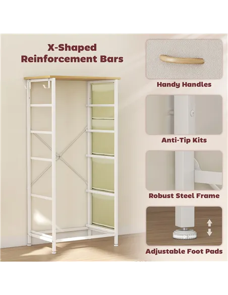 HOMCOM Chest of Five Fabric Drawers - Beige