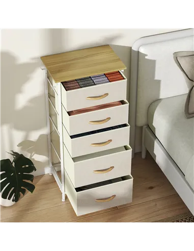 HOMCOM Chest of Five Fabric Drawers - Beige