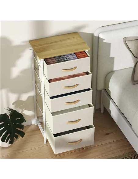 HOMCOM Chest of Five Fabric Drawers - Beige