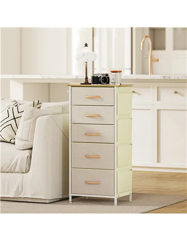 HOMCOM Chest of Five Fabric Drawers - Beige