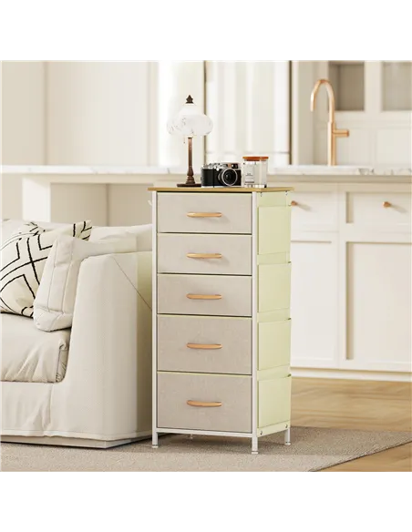 HOMCOM Chest of Five Fabric Drawers - Beige