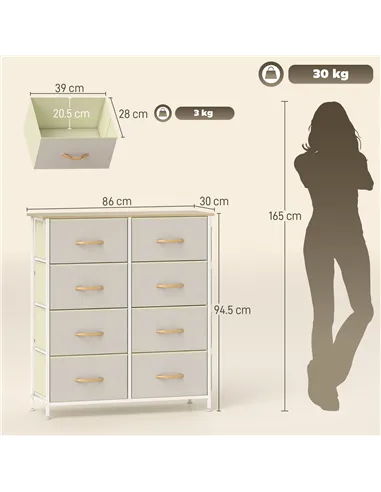 HOMCOM Chest of Eight Fabric Drawers - Beige