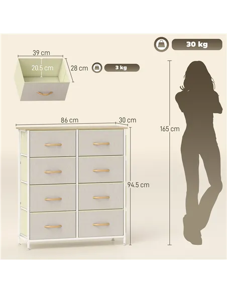 HOMCOM Chest of Eight Fabric Drawers - Beige