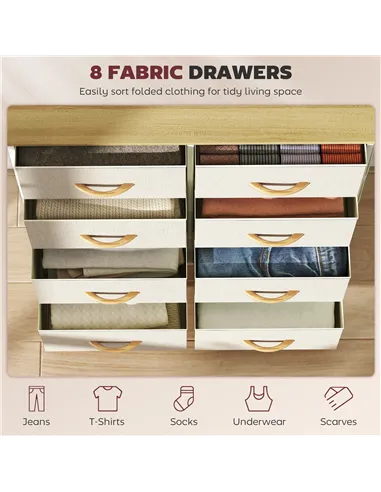 HOMCOM Chest of Eight Fabric Drawers - Beige