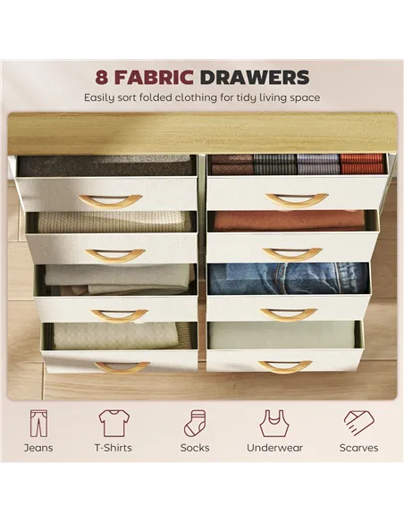 HOMCOM Chest of Eight Fabric Drawers - Beige