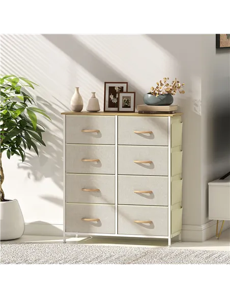 HOMCOM Chest of Eight Fabric Drawers - Beige