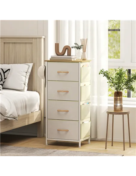 HOMCOM Chest of Four Fabric Drawers - Beige