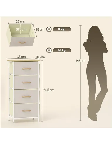 HOMCOM Chest of Four Fabric Drawers - Beige