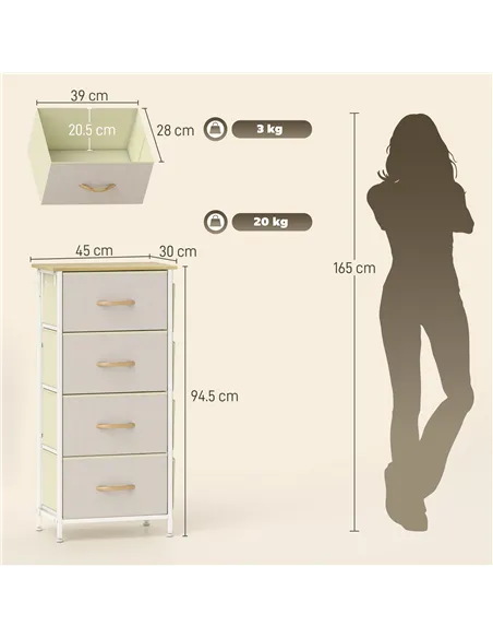 HOMCOM Chest of Four Fabric Drawers - Beige