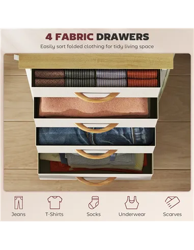 HOMCOM Chest of Four Fabric Drawers - Beige