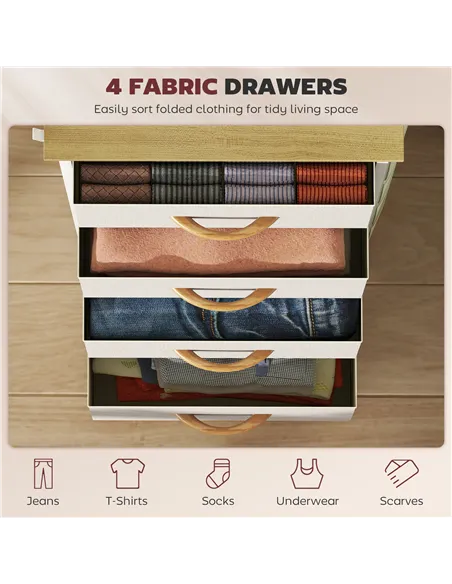 HOMCOM Chest of Four Fabric Drawers - Beige