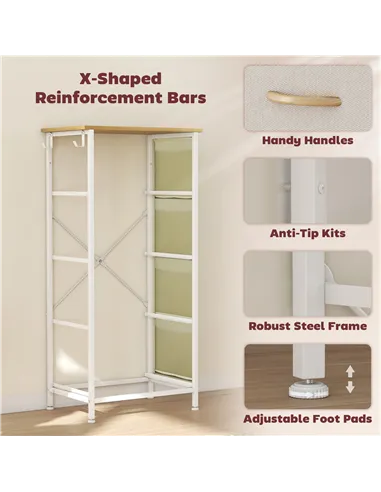 HOMCOM Chest of Four Fabric Drawers - Beige