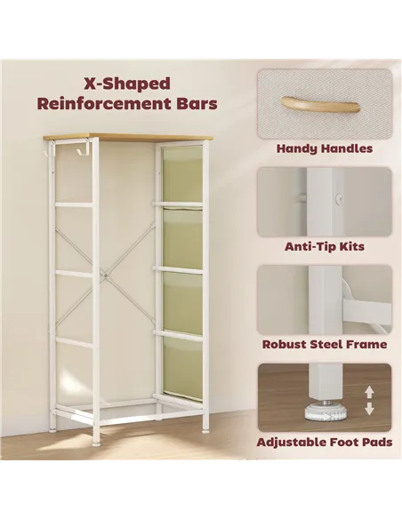 HOMCOM Chest of Four Fabric Drawers - Beige