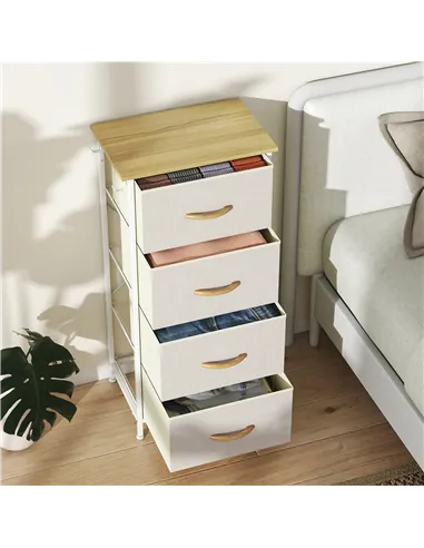HOMCOM Chest of Four Fabric Drawers - Beige