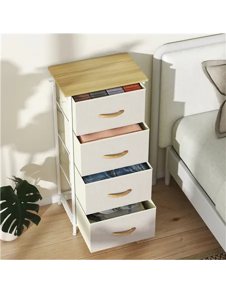 HOMCOM Chest of Four Fabric Drawers - Beige