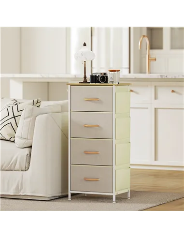 HOMCOM Chest of Four Fabric Drawers - Beige