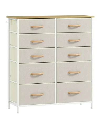 HOMCOM Chest of Ten Fabric Drawers - Beige