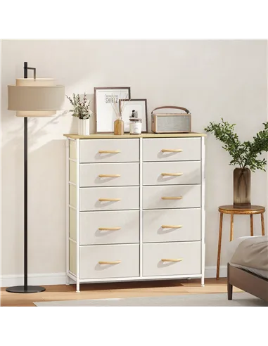 HOMCOM Chest of Ten Fabric Drawers - Beige