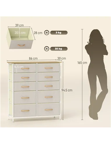 HOMCOM Chest of Ten Fabric Drawers - Beige