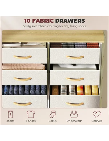 HOMCOM Chest of Ten Fabric Drawers - Beige