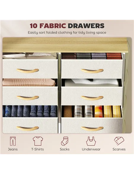 HOMCOM Chest of Ten Fabric Drawers - Beige