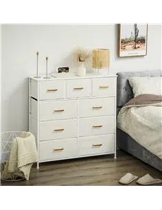 HOMCOM Chest of Drawers with 9 Fabric Drawers, Boucle Storage Organiser with Steel Frame, Fabric Dresser for Bedroom, Living Roo 2