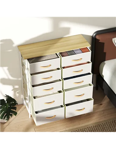HOMCOM Chest of Ten Fabric Drawers - Beige