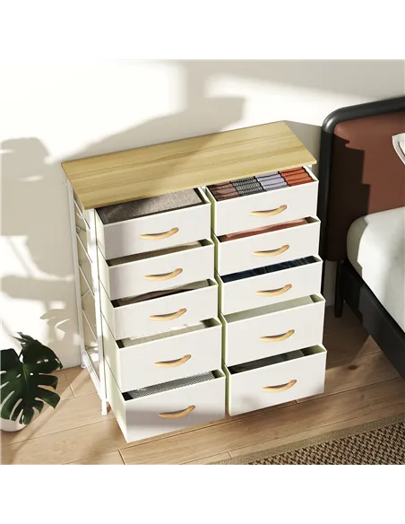 HOMCOM Chest of Ten Fabric Drawers - Beige