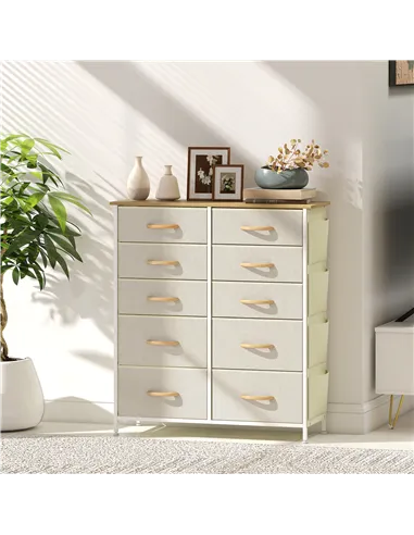 HOMCOM Chest of Ten Fabric Drawers - Beige