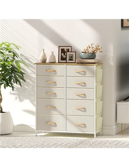 HOMCOM Chest of Ten Fabric Drawers - Beige