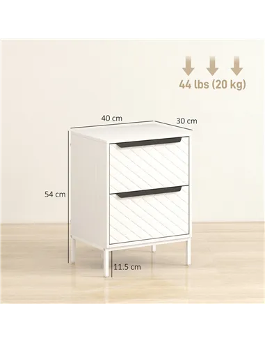 HOMCOM Chest of Drawers, Dresser with 2 Fabric Drawers and Aluminium Handles - White