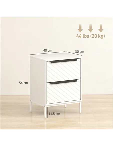 HOMCOM Chest of Drawers, Dresser with 2 Fabric Drawers and Aluminium Handles - White