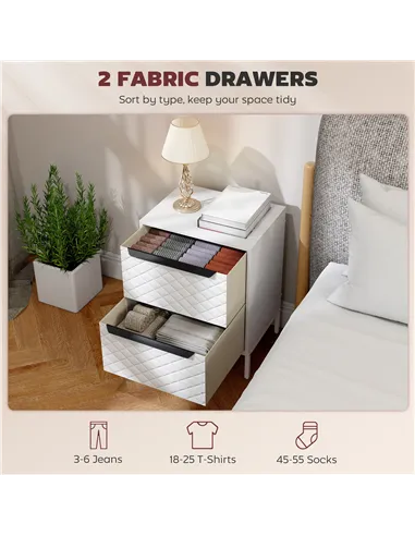 HOMCOM Chest of Drawers, Dresser with 2 Fabric Drawers and Aluminium Handles - White