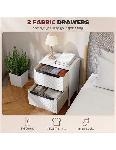 HOMCOM Chest of Drawers, Dresser with 2 Fabric Drawers and Aluminium Handles - White