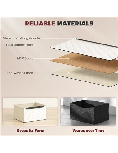 HOMCOM Chest of Drawers, Dresser with 2 Fabric Drawers and Aluminium Handles - White