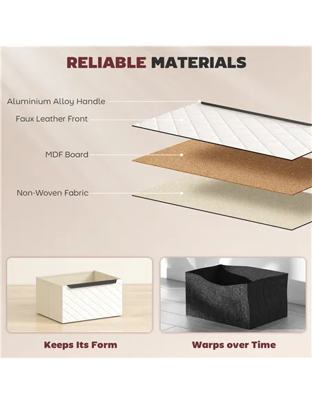 HOMCOM Chest of Drawers, Dresser with 2 Fabric Drawers and Aluminium Handles - White