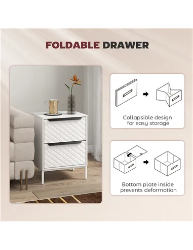 HOMCOM Chest of Drawers, Dresser with 2 Fabric Drawers and Aluminium Handles - White