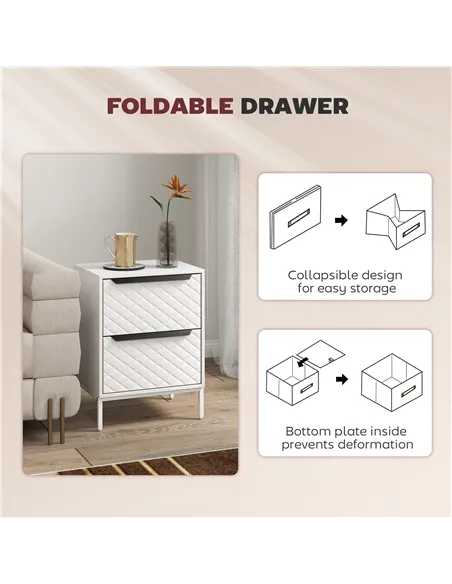 HOMCOM Chest of Drawers, Dresser with 2 Fabric Drawers and Aluminium Handles - White