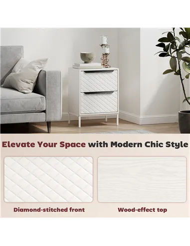 HOMCOM Chest of Drawers, Dresser with 2 Fabric Drawers and Aluminium Handles - White