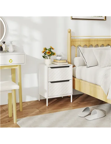 HOMCOM Chest of Drawers, Dresser with 2 Fabric Drawers and Aluminium Handles - White