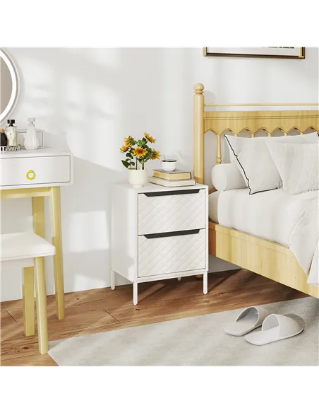 HOMCOM Chest of Drawers, Dresser with 2 Fabric Drawers and Aluminium Handles - White