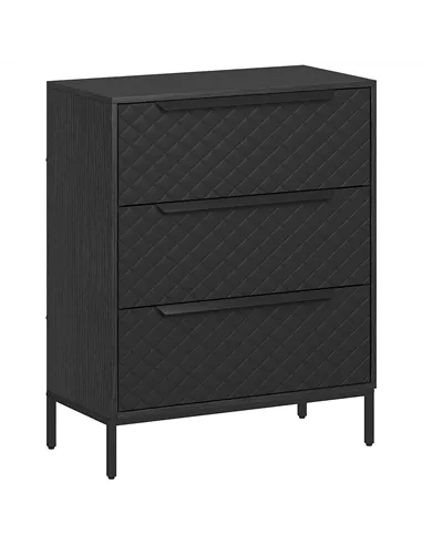 HOMCOM Chest of Drawers, Dresser with 3 Fabric Drawers and Aluminium Handles - Black