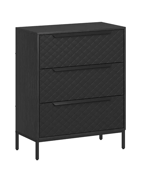 HOMCOM Chest of Drawers, Dresser with 3 Fabric Drawers and Aluminium Handles - Black