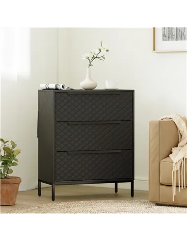 HOMCOM Chest of Drawers, Dresser with 3 Fabric Drawers and Aluminium Handles - Black