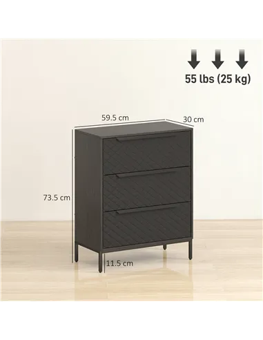 HOMCOM Chest of Drawers, Dresser with 3 Fabric Drawers and Aluminium Handles - Black