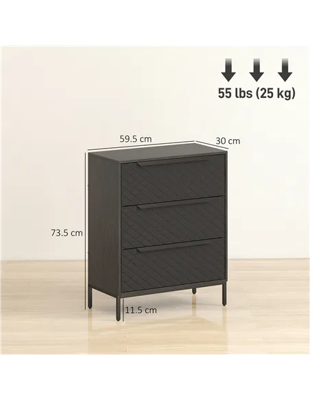 HOMCOM Chest of Drawers, Dresser with 3 Fabric Drawers and Aluminium Handles - Black