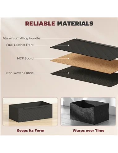 HOMCOM Chest of Drawers, Dresser with 3 Fabric Drawers and Aluminium Handles - Black